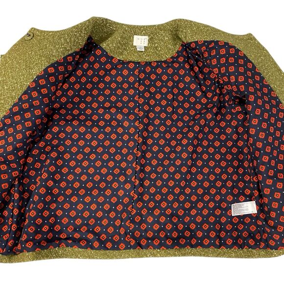 A New Day Blazer Womens 12 Jacket Green Gold Metallic Wool Blend Pockets Lined - Picture 5 of 16